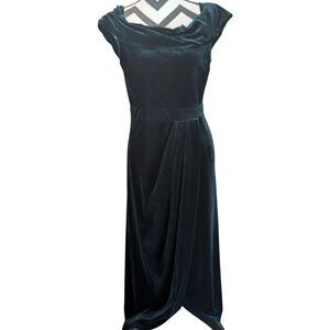 Lulus 3X Emerald Green Velvet Cowl Neck Off-Shoulder Draped Maxi Gown